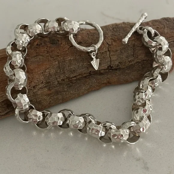 Silpada Hammered Sterling Silver Rolo Link Bracelet B1610 - Picture 6 of 11
